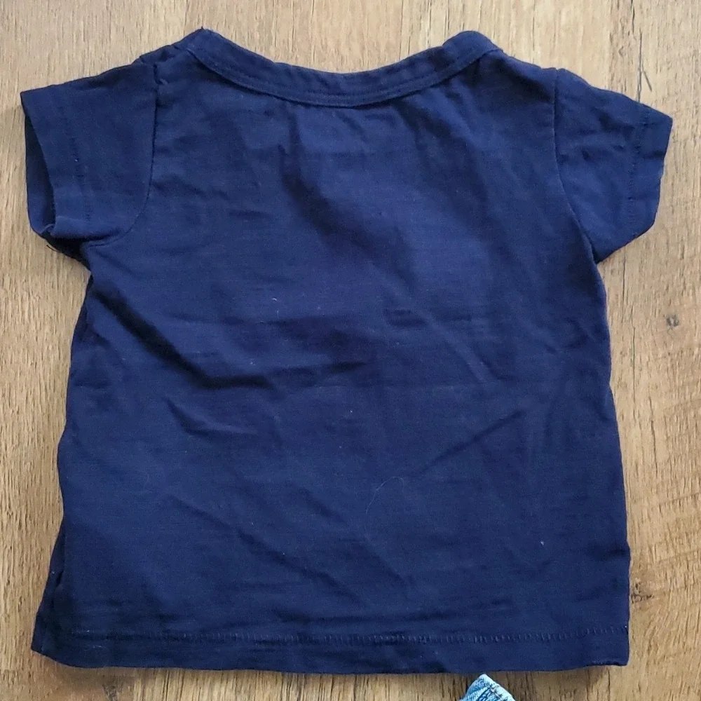 OshKosh Girls Navy Pineapple Short Sleeve‎ Shirt with Denim Shorts Outfit 6M